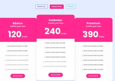 Tablas de precios mensual, semestral y anual 